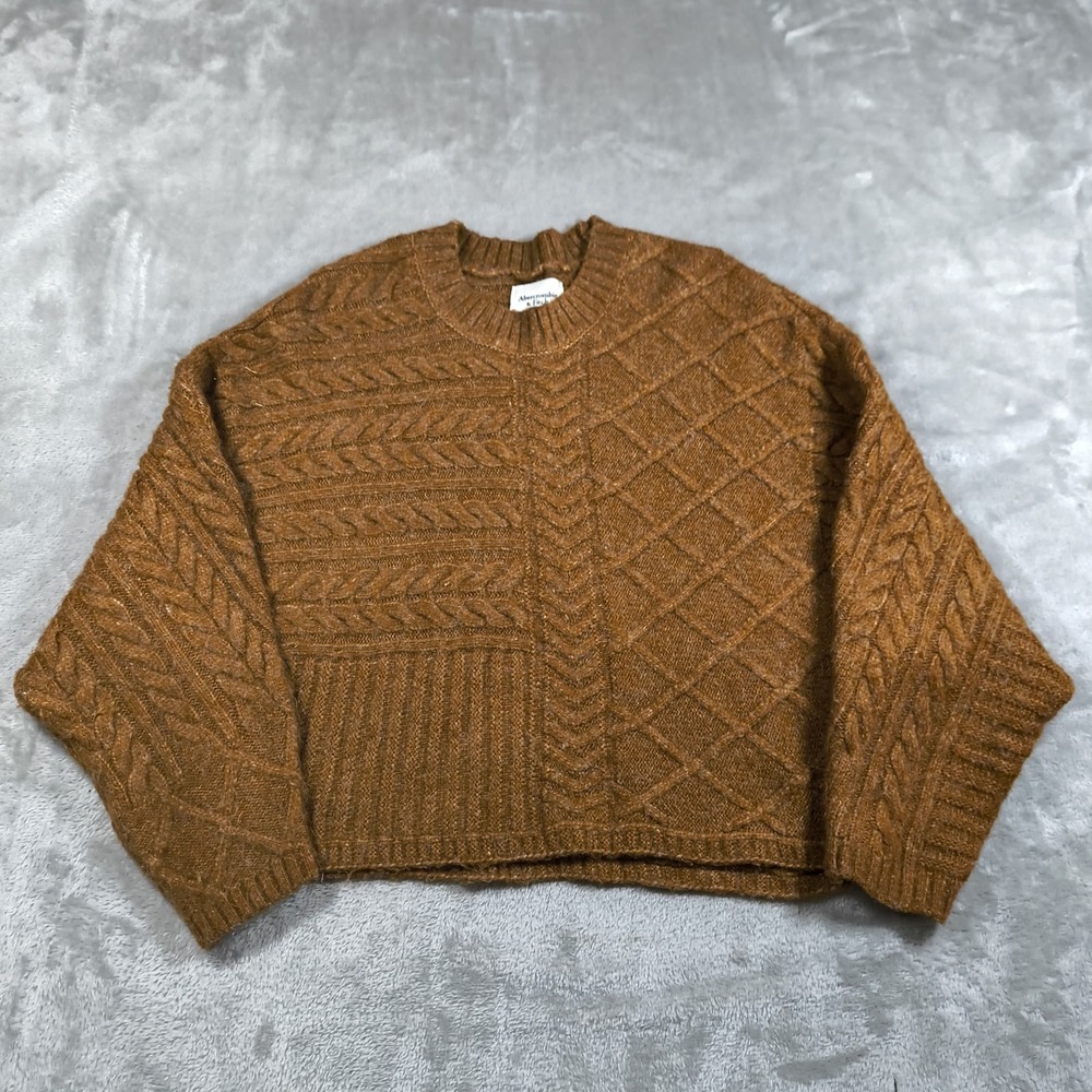 Abercrombie Fitch Cable Knit Sweater Women Small Medium Brown Fisherman Pullover